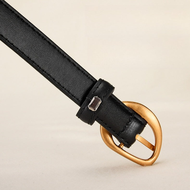 Vintage Glossy Edge Irregular Buckle Leather Belt