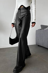 Chic Leather Patchwork Slim Straight Pants