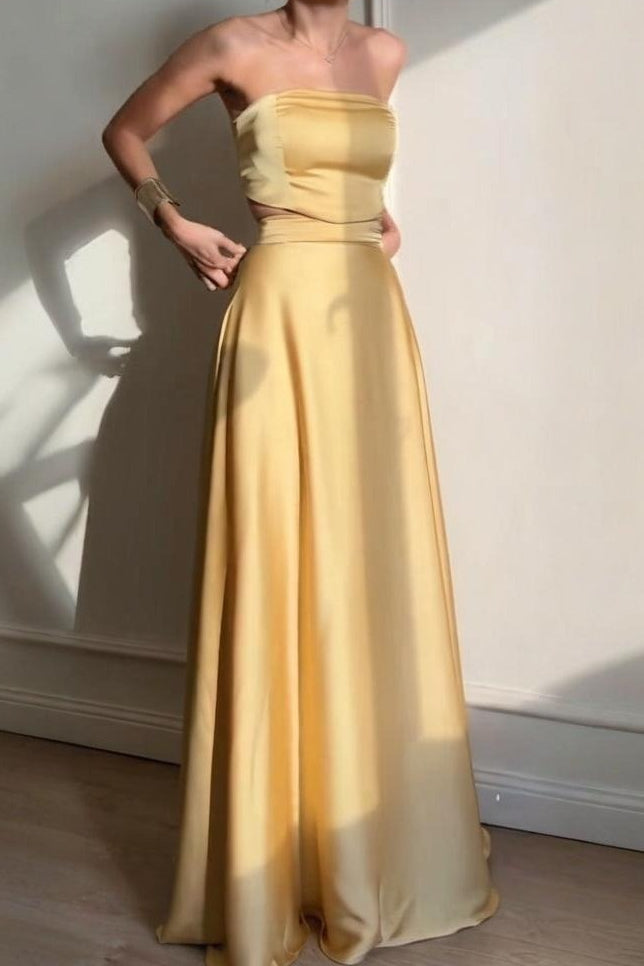 Solid Belted Sleeveless Formal Dress XS / Gold Main image
