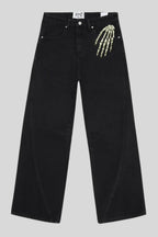 Skeleton Embroidered Wide Leg Black Jeans