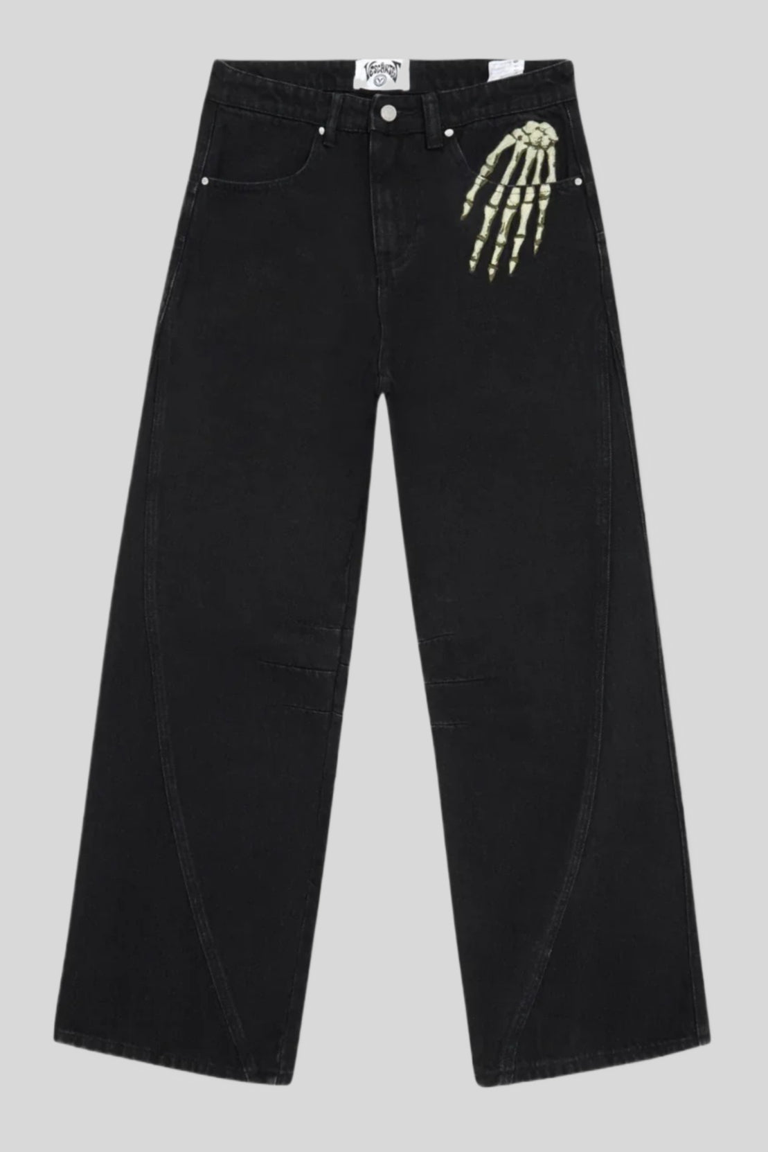Skeleton Embroidered Wide Leg Black Jeans