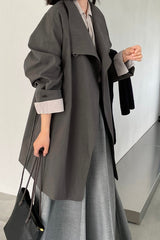 Lapel Trench Belted Midi Overcoat