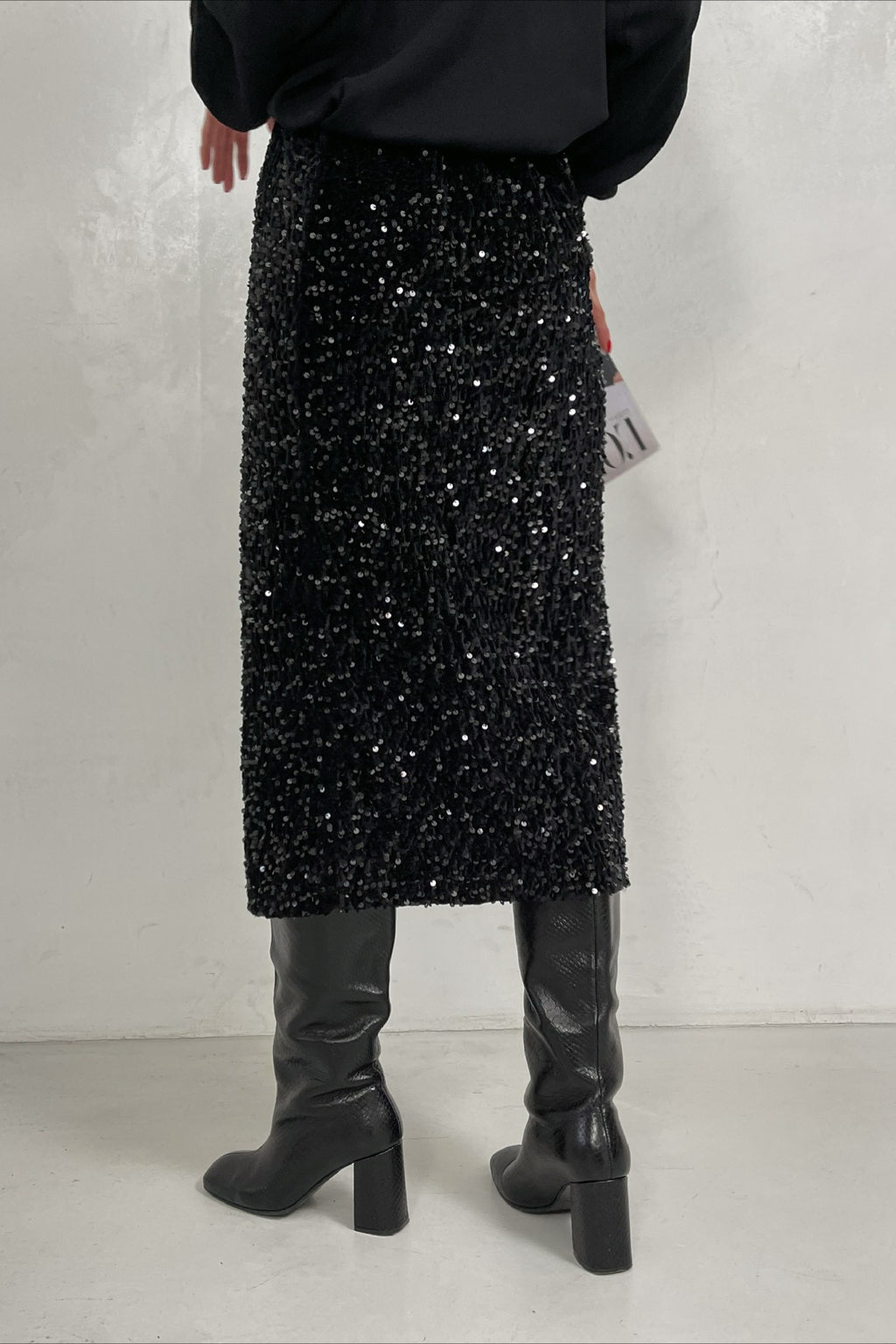 Sequin High Waist Slit Bodycon Midi Skirt