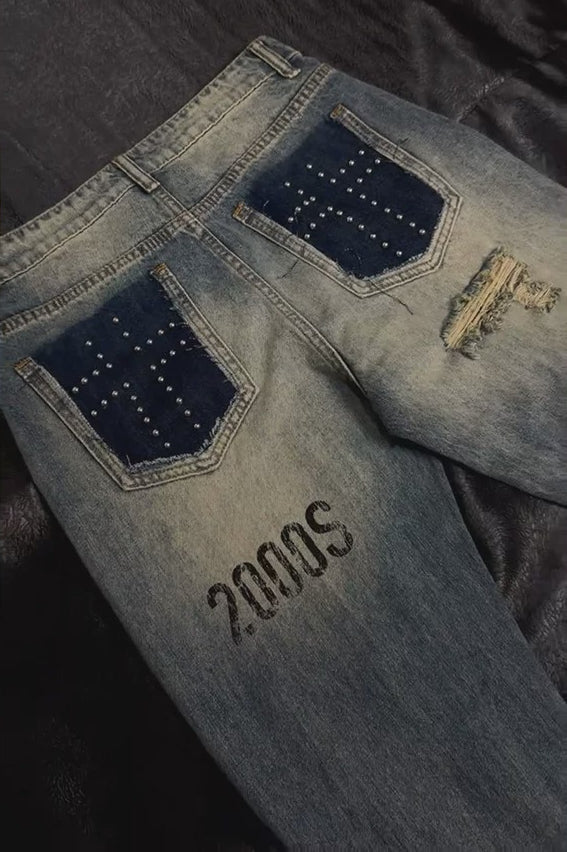 Studded Ripped Micro Flared Jeans