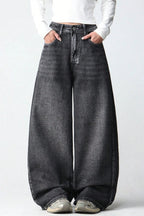 Wing Embroidered Baggy Wide Leg Jeans
