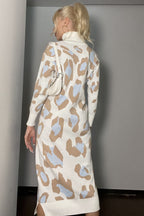 Leopard Print Turtleneck Sweater Dress Ivory / One Size