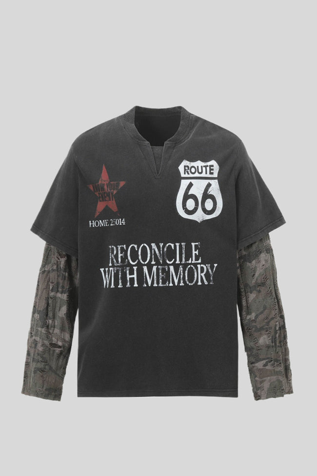 Route 66 Graphic Camo Layered Long Sleeve T-Shirt Main image