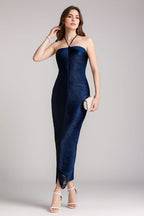 Fringe Halter High Slit Maxi Dress