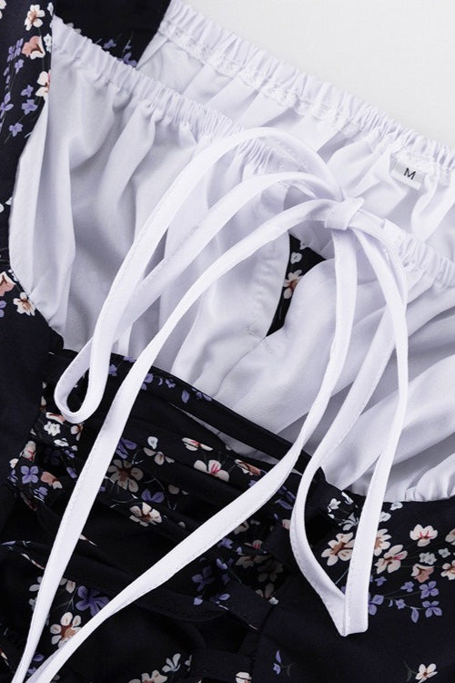 Two Piece Puff Sleeve Strapless Floral Dress
