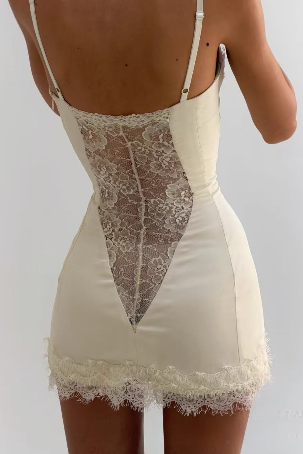 Satin Lace Ruffle Strapless Mini Dress