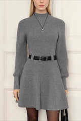 Thick Knit Turtleneck Sweater Dress S / Grey