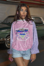 Pink Rhinestone Graphic Long Sleeve Sweatshirt