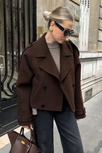 Brown Wool Blend Double Breasted Jacket