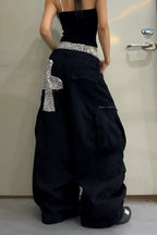 Leopard Waist Cross Patch Wide Leg Cargo Pants