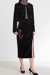 Black Velvet Sequin Blazer Coat