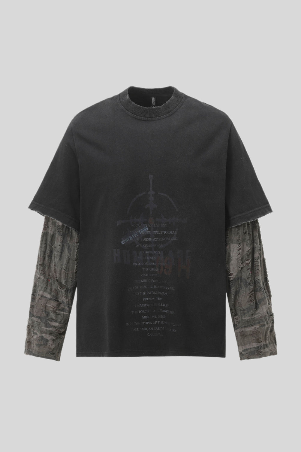 Washed Typography Camo Layered Long Sleeve T-Shirt