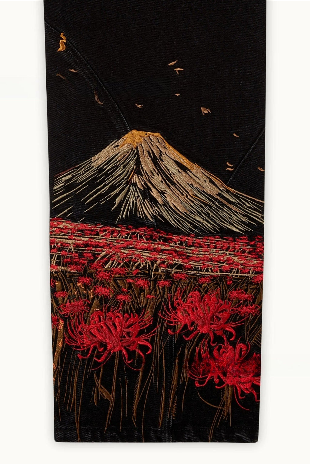 Mount Fuji Landscape Embroidered Wide Leg Jeans