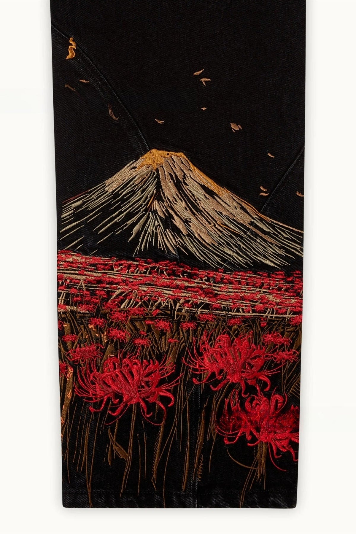 Mount Fuji Landscape Embroidered Wide Leg Jeans