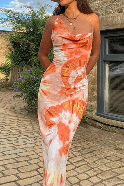 Printed Strap Backless Slim Maxi Floral Dress Main image