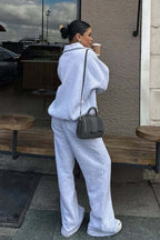 Half Zip Sweatshirt Wide Leg Pants Set