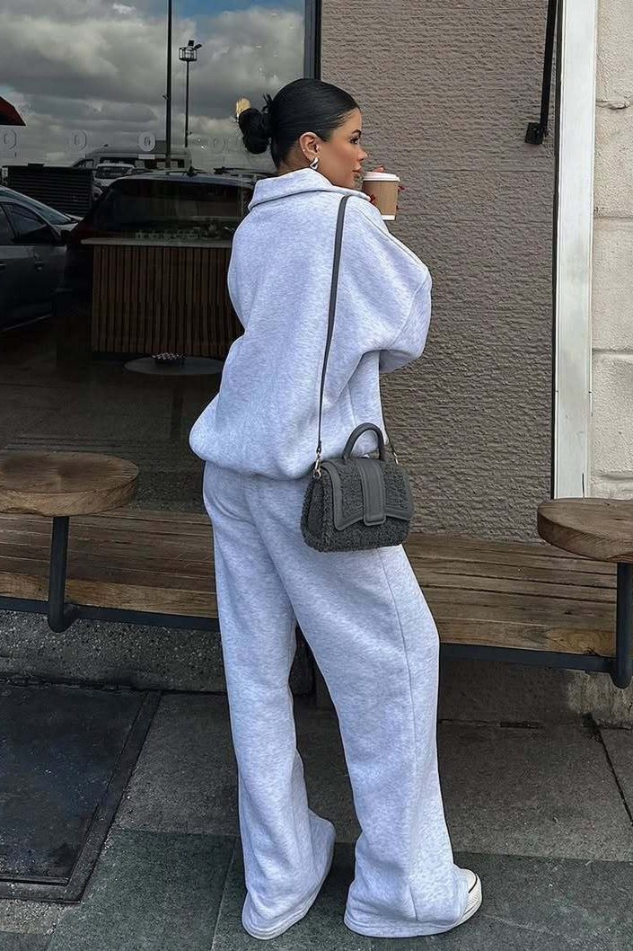 Half Zip Sweatshirt Wide Leg Pants Set