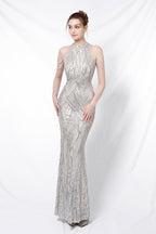 Sequin Halter Mermaid Maxi Party Dress