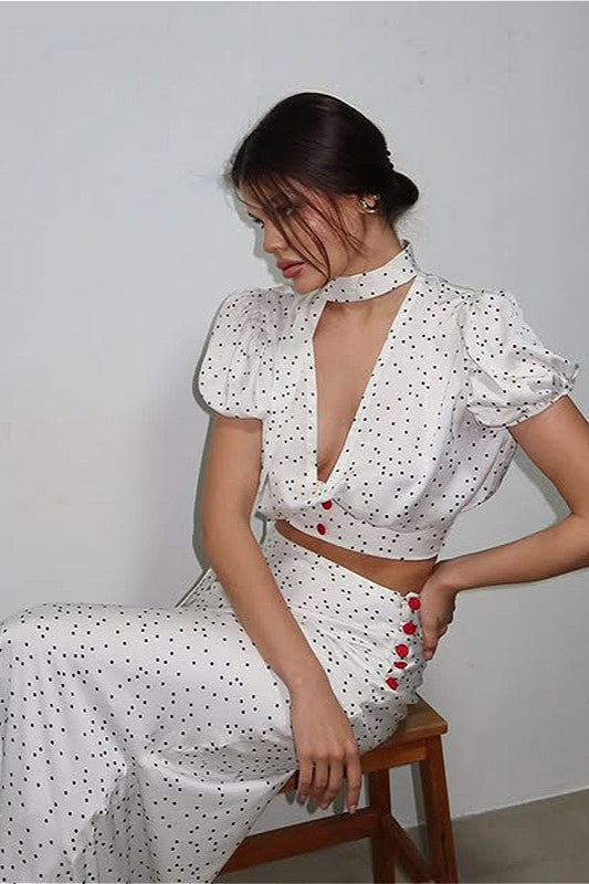 Polka Dot V-Neck Maxi Two Pieces Set Secondary image