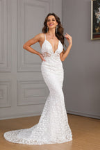 Sleeveless Train Bodycon Formal Dress S / White