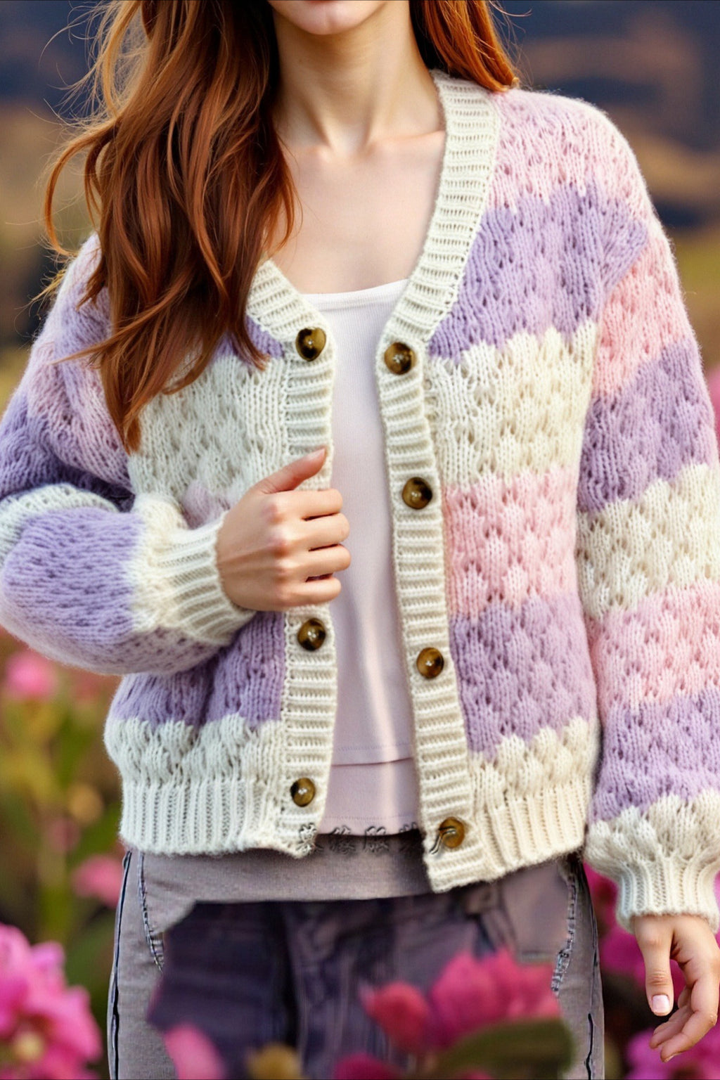 Color Block V-Neck Loose Sweater