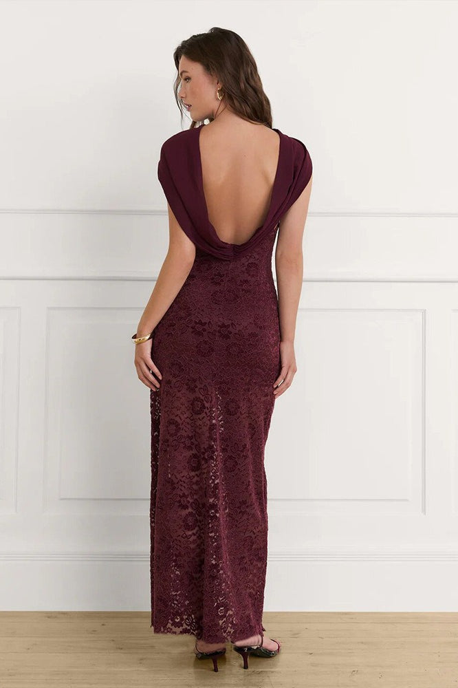 Elegant Scarf Neck Backless Lace Patchwork Bodycon Prom Dress Secondary image