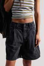 Utility Pockets Washed Denim Bermuda Shorts