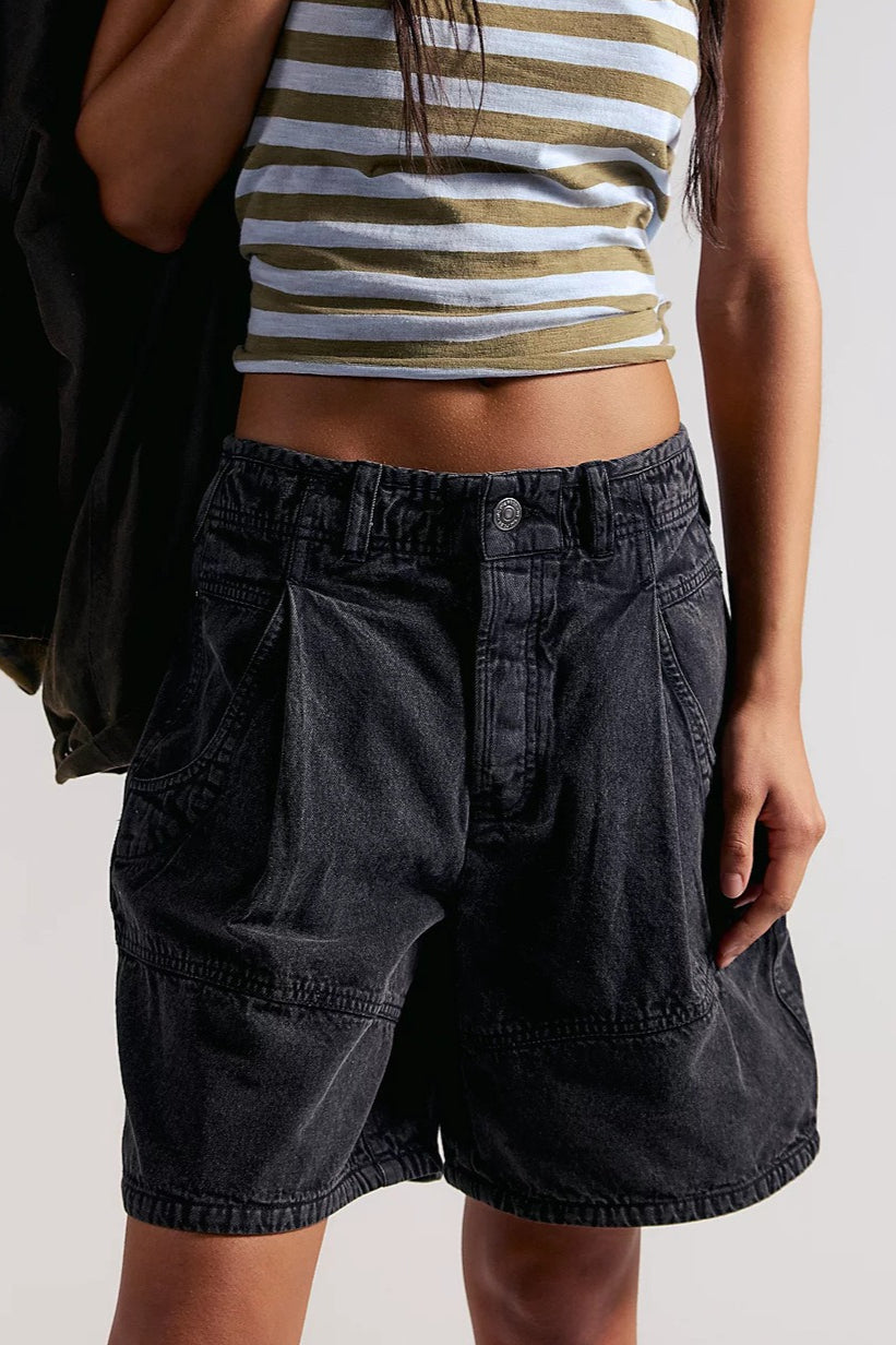 Utility Pockets Washed Denim Bermuda Shorts