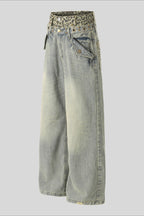 Leopard Double Waist Wide Leg Jeans