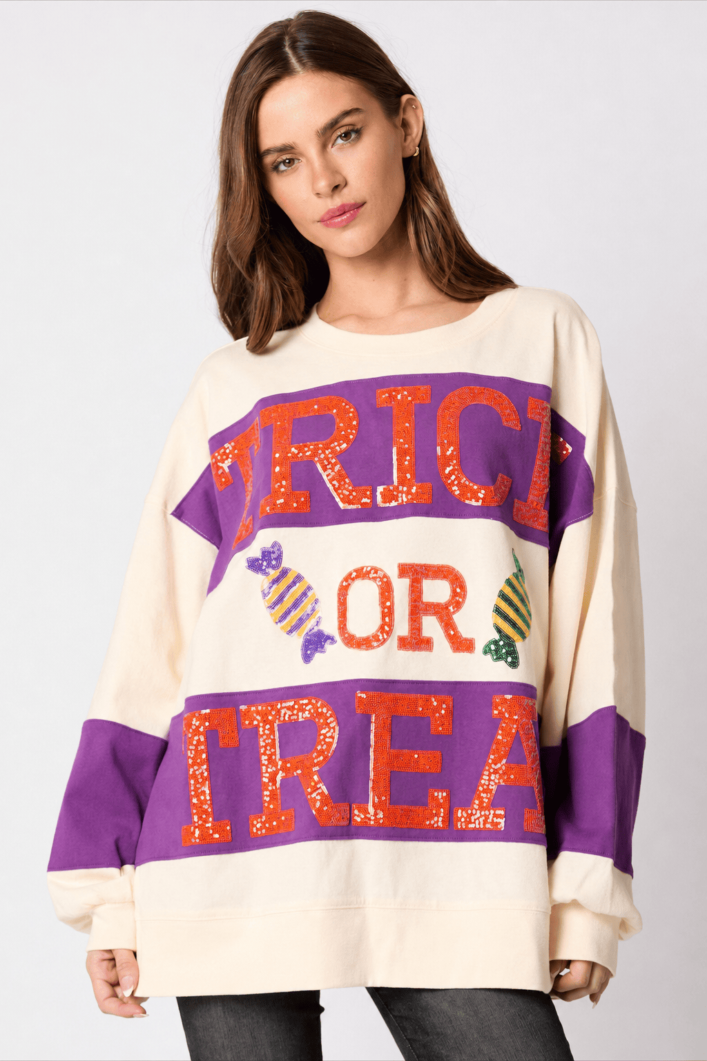 Candy Graphic Sequin Color Block Sweatshirt