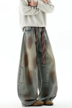 Dirty Wash Strap Wide Leg Jeans