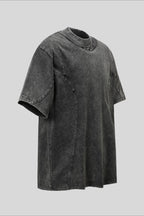 Studded Distressed Collar Washed Oversized Tee