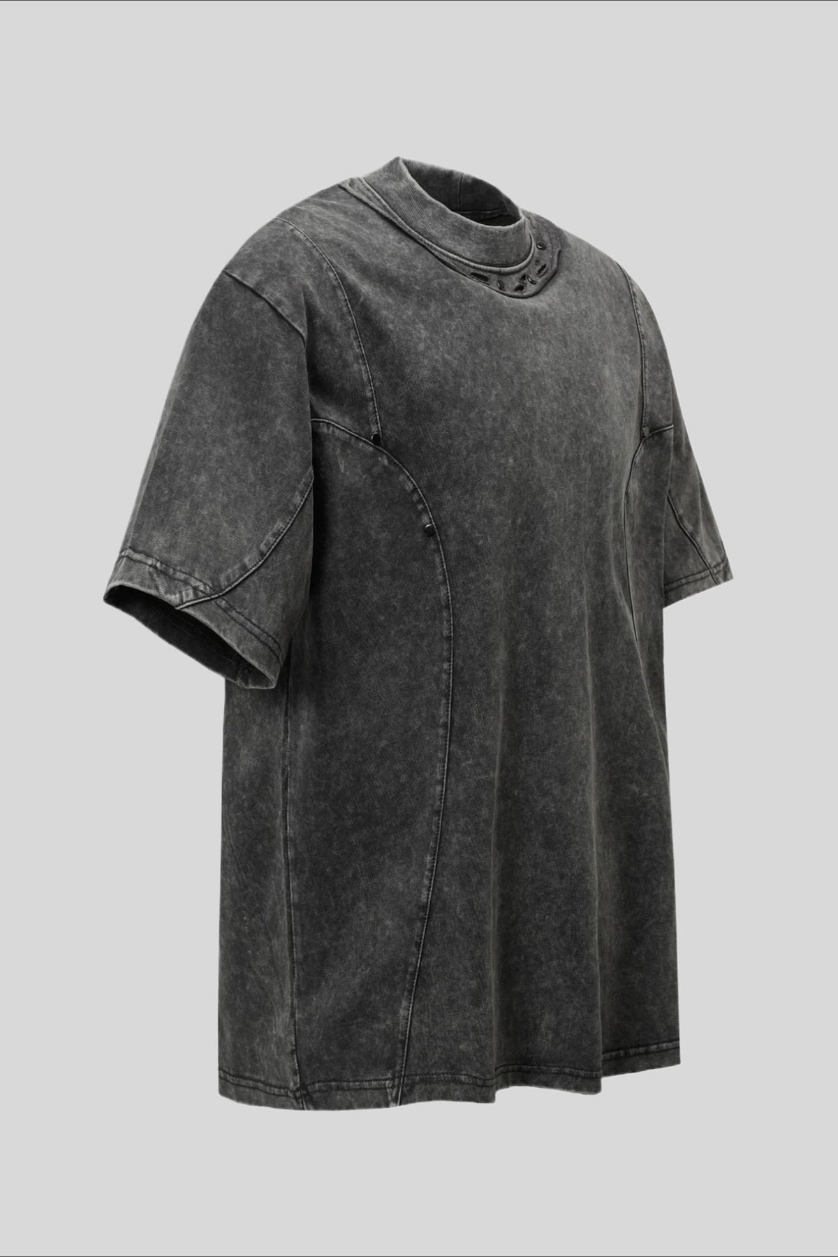 Studded Distressed Collar Washed Oversized Tee