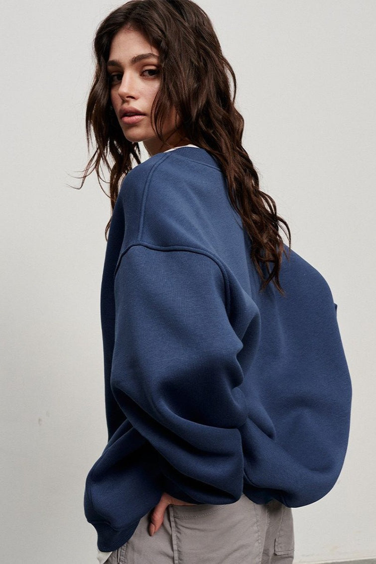 Solid Oversized Crew Neck Sweatshirt Main image