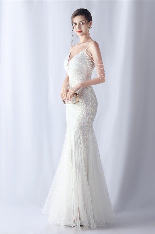 Beaded Mesh Cocktail Maxi Dress White / S Main image