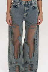 Y2K Mesh See Through Relaxed Straight Jeans
