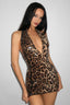 Halter Deep V Leopard Print Mini Dress