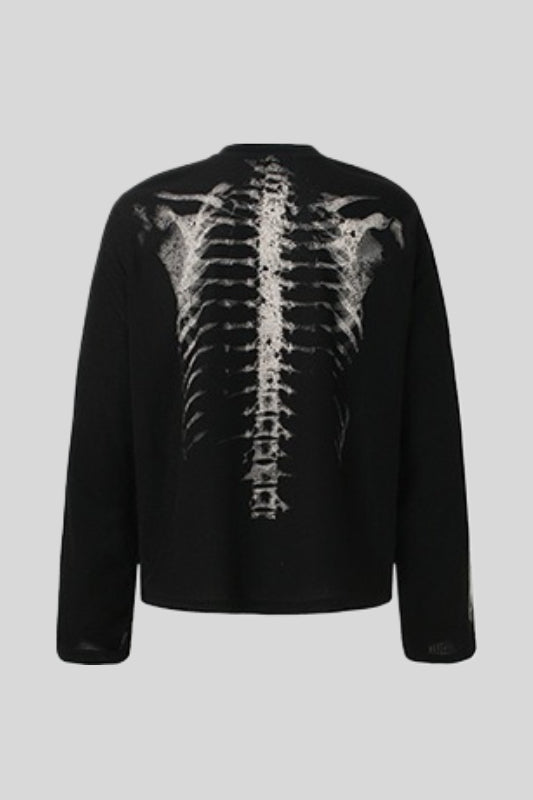 Skeleton Graphic Waffle Oversized Long Sleeve Tee