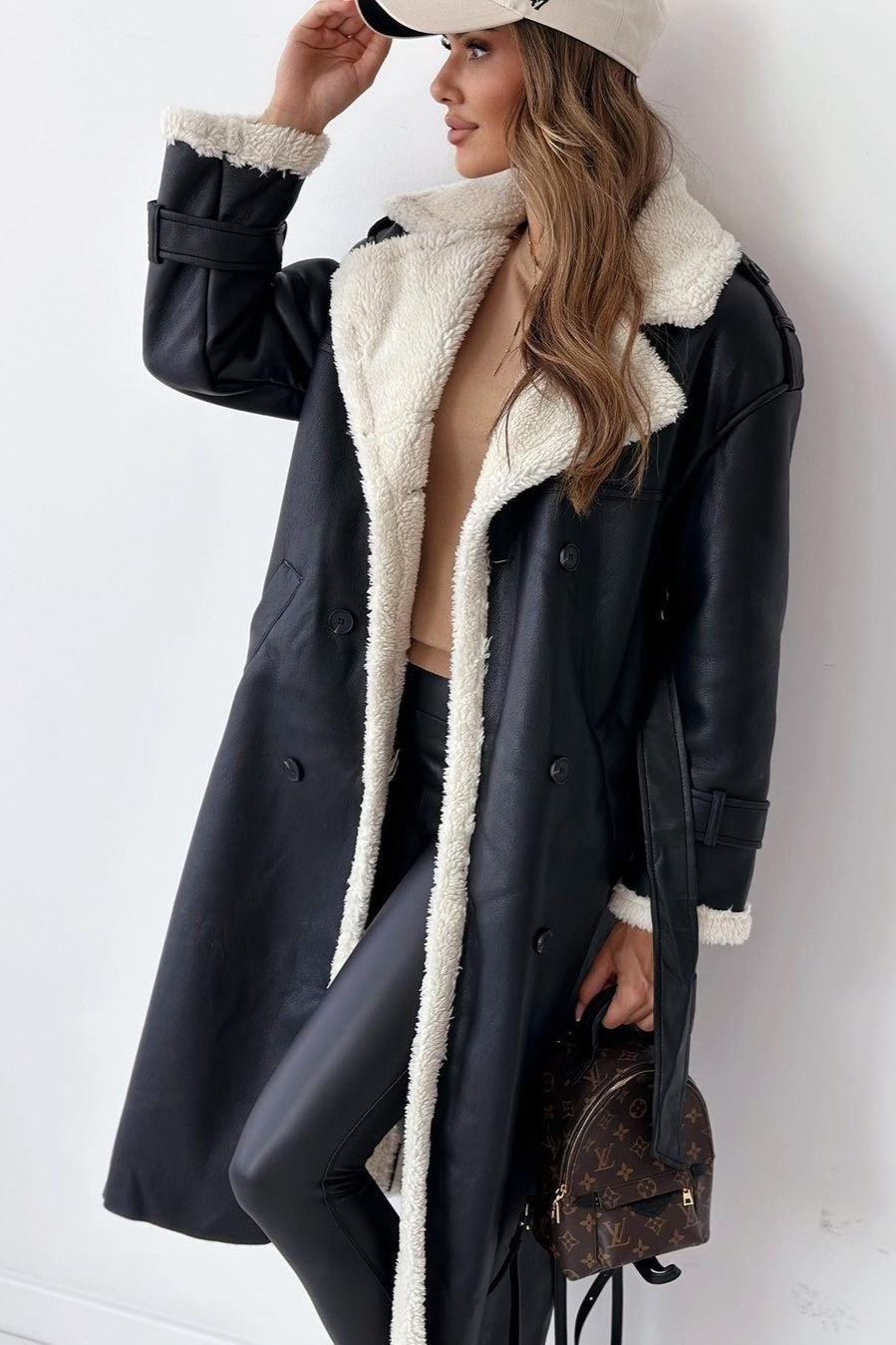 Reversible Stand Collar Faux Fur Overcoat Secondary image