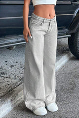 Vintage Low Rise Washed Straight Leg Jeans