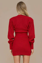 Single Breasted Knit Sweater Bodycon Skirt Skirt Set