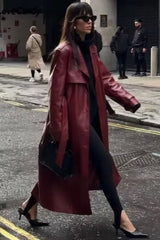 Long Leather Belted Blazer Overcoat