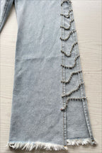 Rhinestone Cutout Wide Leg Jeans