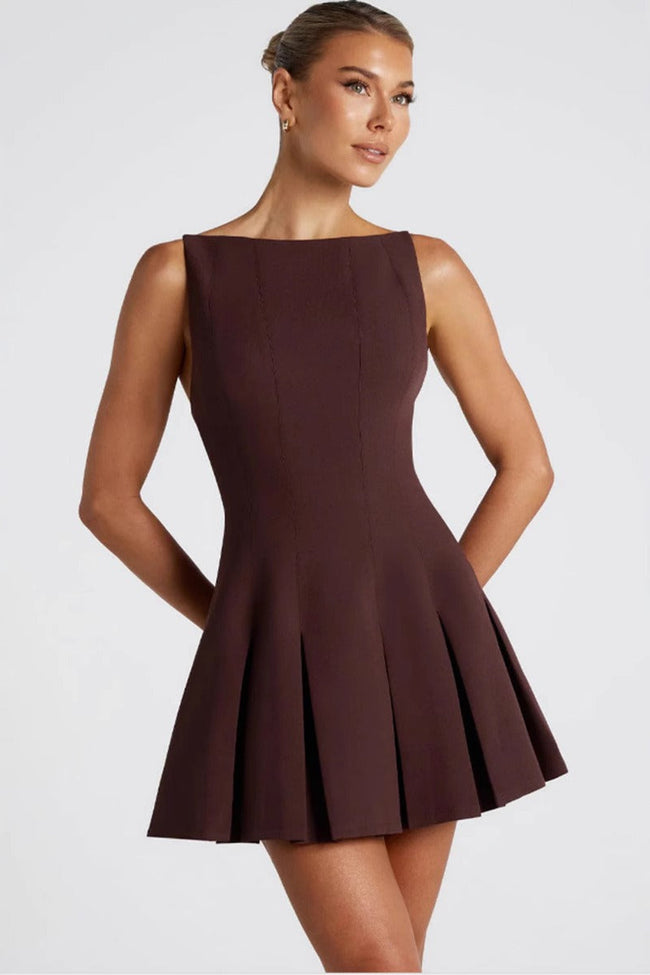 Solid Color Wide Hem Sleeveless Cocktail Dress S / Brown Main image