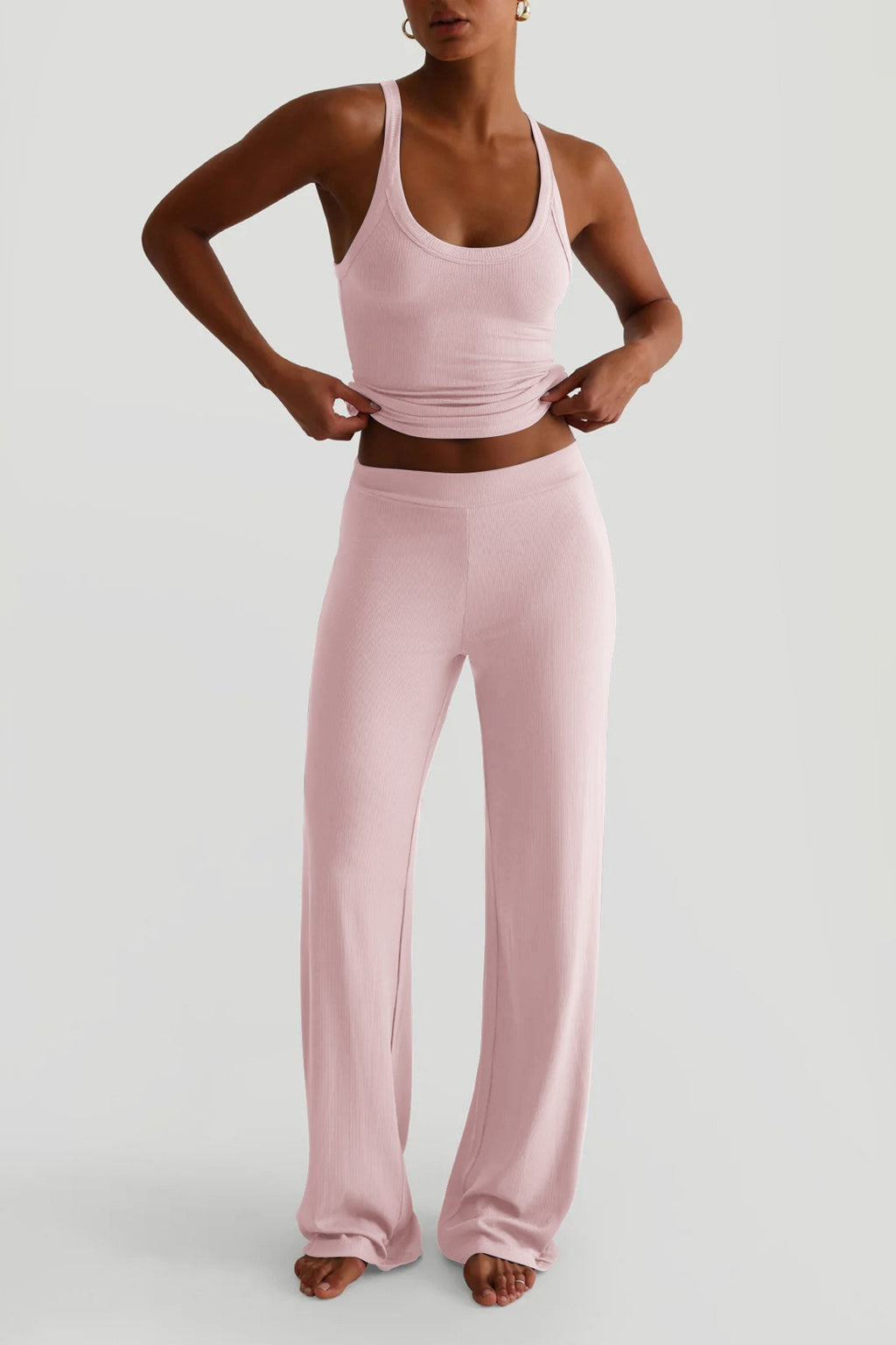 Casual Sporty Tank Top Palazzo Pants Set