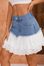 Denim Lace Trim Paneled Mini Skirt